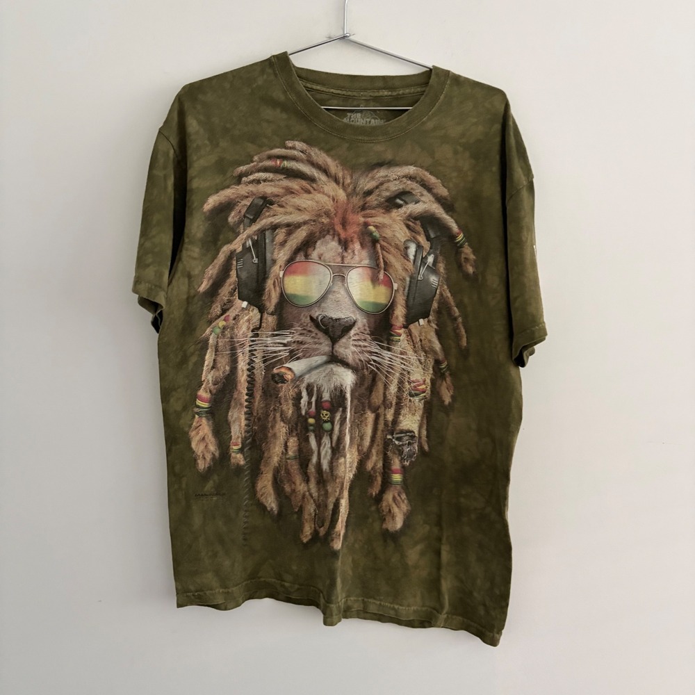 The Mountain Rasta Lion Headphones Sunglasses Tie Dye T Shirt Green Mens Large